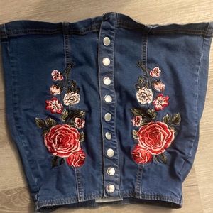 Floral Pacsun Dark Wash Jean Skirt